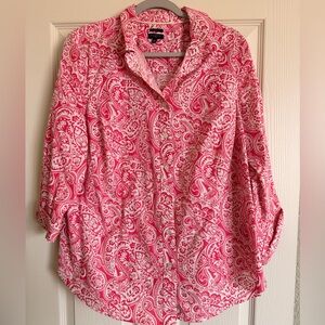 Talbots Pink Paisley Button Down Shirt Women’s Size 18W Cotton Blend Non-Iron